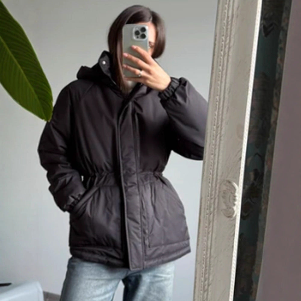 Women’s quilted parka with high collar, fitted drawstring and hood Mune Fashion