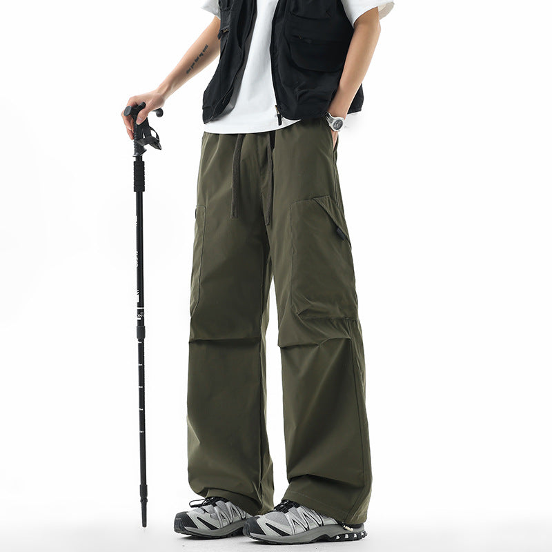 Men's Wide Technical Cargo Leisure Pants with Drawstring, Multifunctional Pockets & Outdoor Performance Mune Fashion