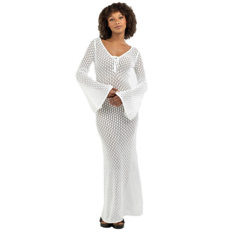 Ladies airy crochet maxi coat Mune Fashion