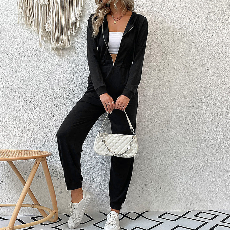 Women's Hooded Jumpsuit with Zipper, Elastic Waist Fit & Jogger Cuffs Mune Fashion