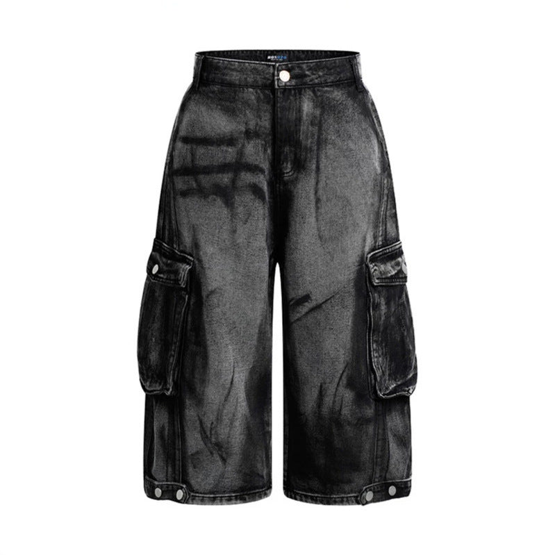 Women's High-Waist Denim Cargo Culotte with Wide Legs and Patch Pockets Mune Fashion