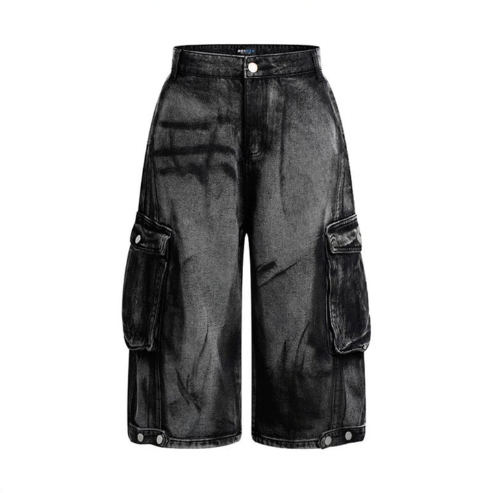 Women's High-Waist Denim Cargo Culotte with Wide Legs and Patch Pockets Mune Fashion