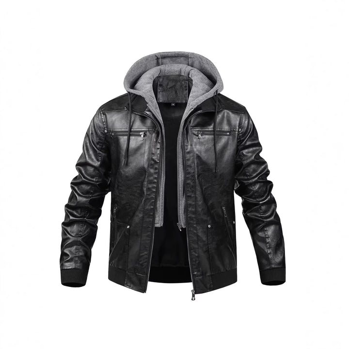 Men's Fashion Faux Leather Jacket with Removable Hood Mune Fashion