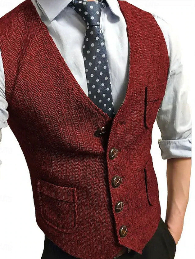 Men's Elegant Waistcoat made of Herringbone Fabric Mune Fashion