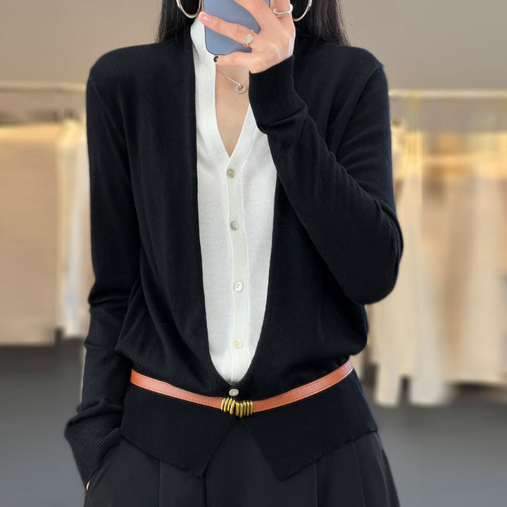 Women Lightweight Open Fine Knit Cardigan with Asymmetrical Pointed Hem and Tailored Silhouette Mune Fashion