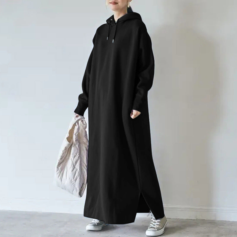 Women’s oversized hoodie maxidress with straight cut and side slit Mune Fashion