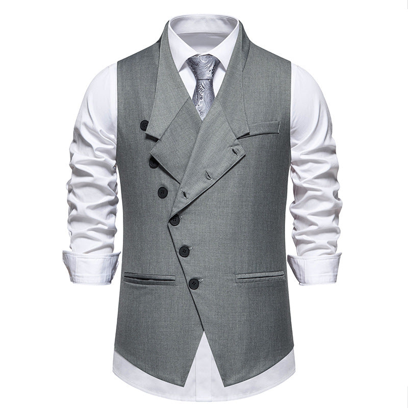 Men's nan asymmetrical double-breasted suit vest with diagonal button placket and tailored silhouette Mune Fashion