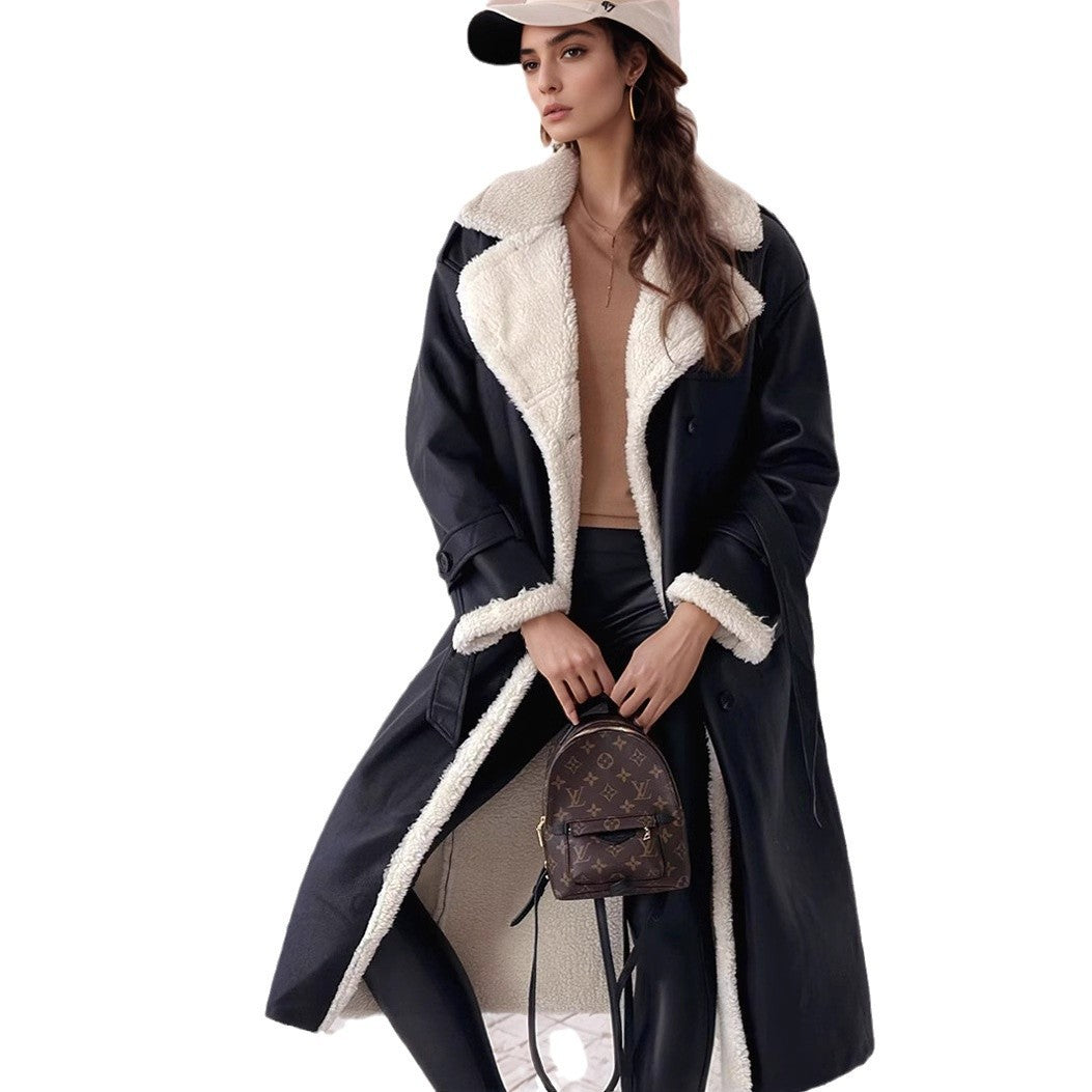 Women's Long Coat with Teddy Lining, Double-Breasted Button Placket and Tailored Fit Mune Fashion