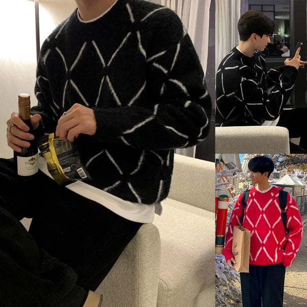 Men's Stylish Knit Sweater with Geometric Pattern Mune Fashion