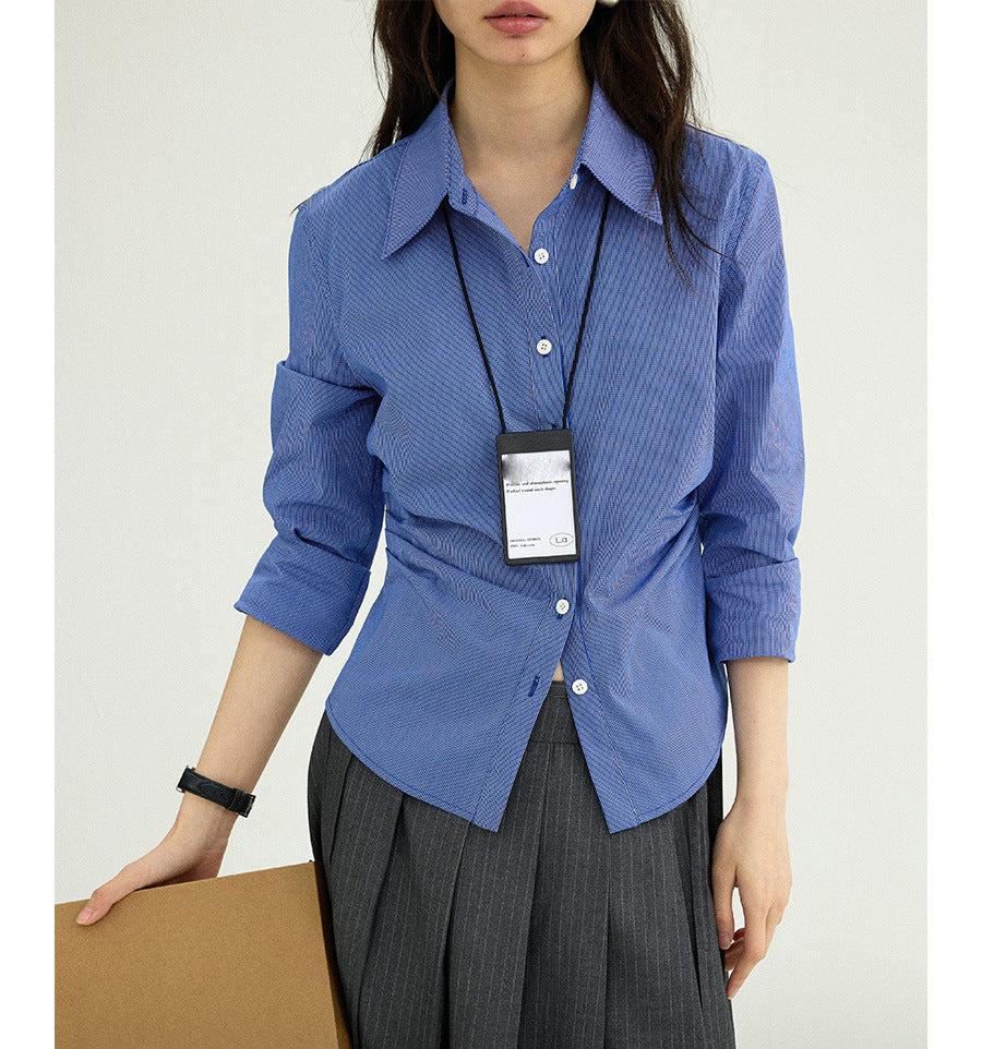 Women's Classic Shirt Blouse with Fine Stripe Pattern Mune Fashion