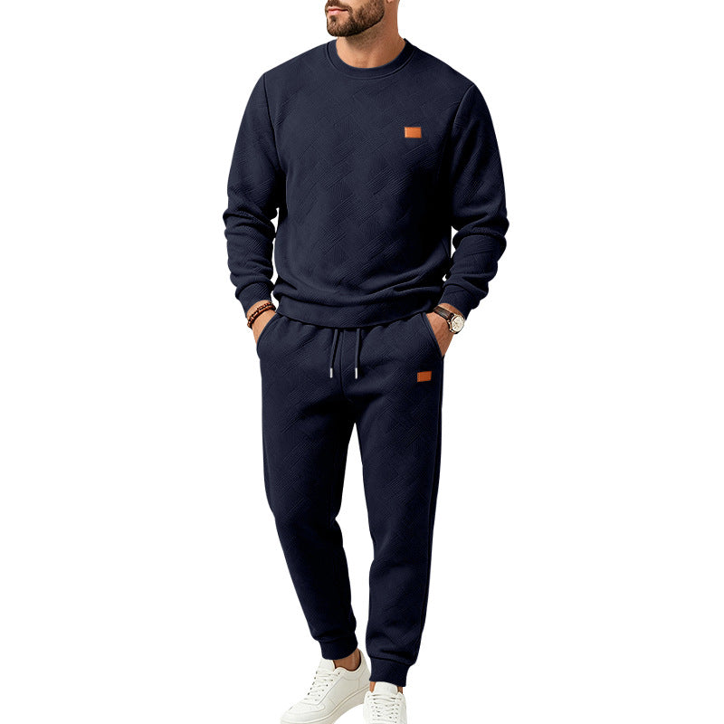 Men's leisure jogging suit made of textured fleece with round neckline and drawstring waistband Mune Fashion