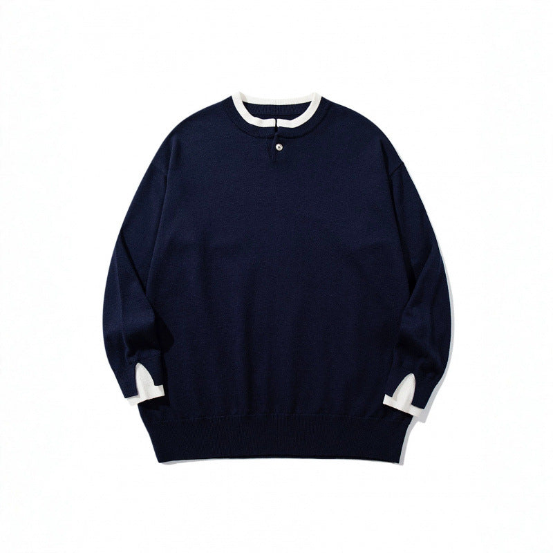 Unisex Oversize Fine Knit Sweater with Henley Button Placket and Slit Cuffs Mune Fashion