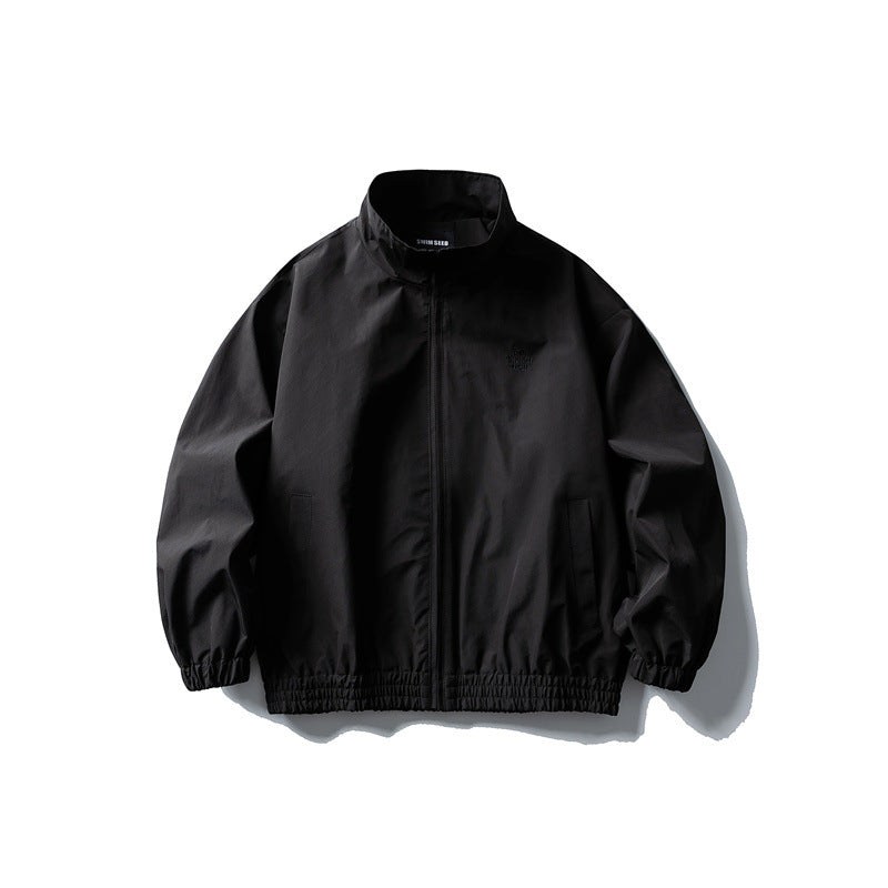 Men's Windbreaker Jacket in Boxy Cut with Stand-up Collar and Elastic Hem Mune Fashion