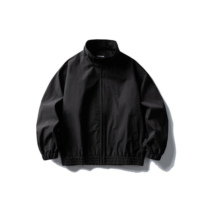 Men's Windbreaker Jacket in Boxy Cut with Stand-up Collar and Elastic Hem Mune Fashion
