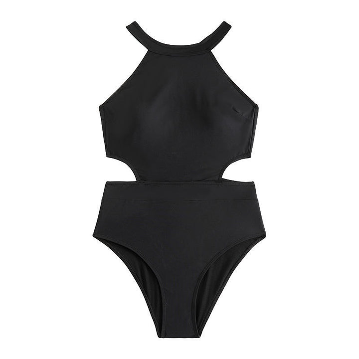 Women’s one-piece swimsuit with high collar and stylish cut-outs