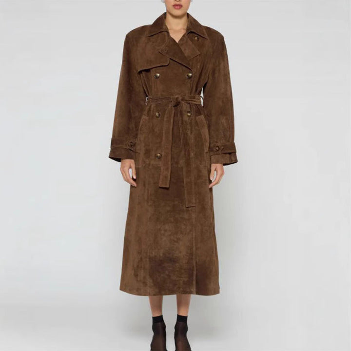 Women's Long Suede Coat with Elegant Silhouette Mune