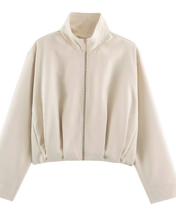 Women’s short-cut boxy blouson with high stand-up collar and dropped shoulders Mune Fashion