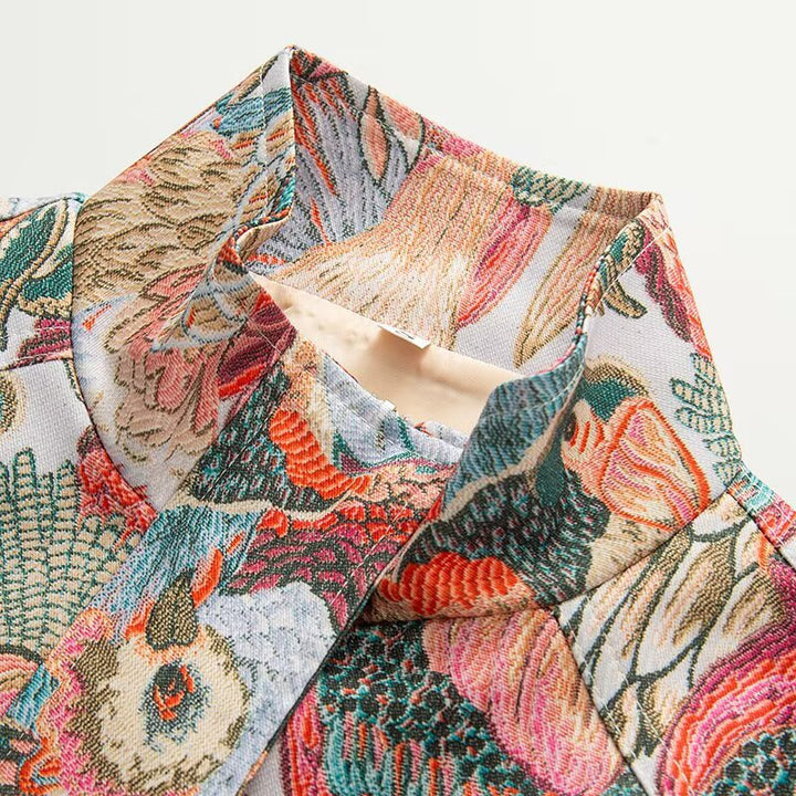 Ladies embroidered bomber jacket with bird motifs and patched pockets Mune Fashion