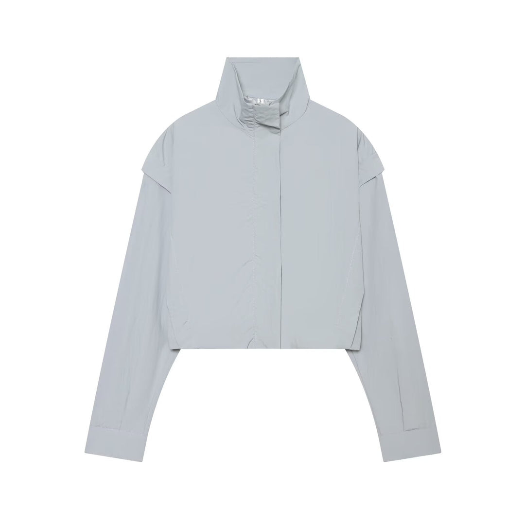 Women Light Cropped Blouson with High Stand-Up Collar and Concealed Front Drune