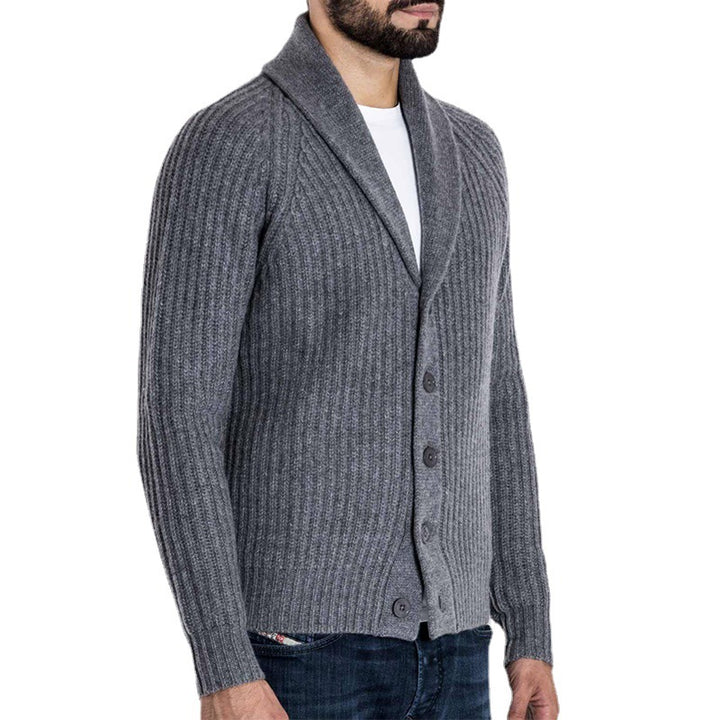 Men's ribbed cardigan with shawl collar and continuous button placket Mune Fashion