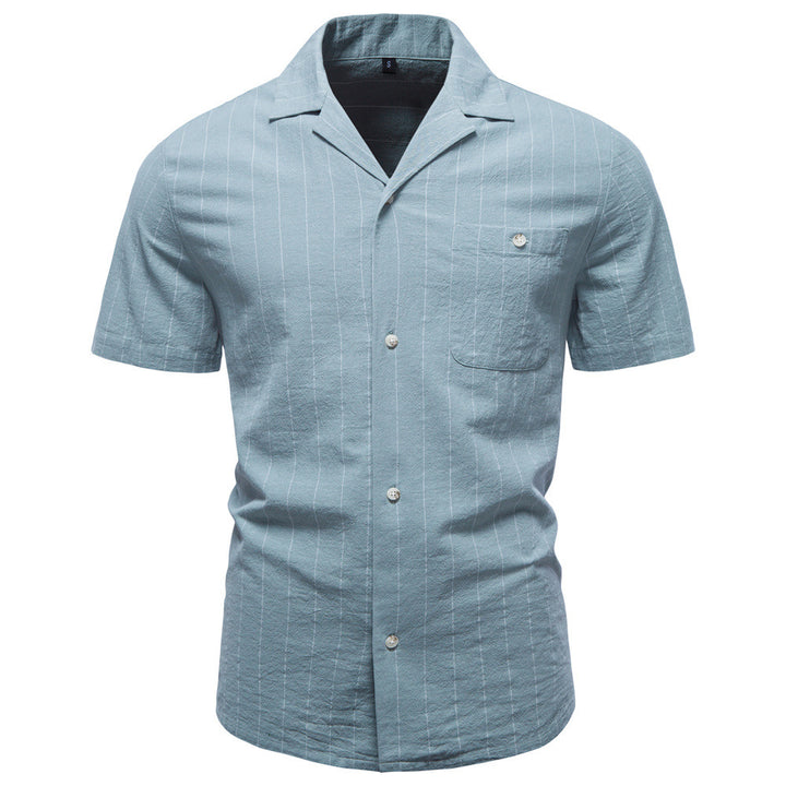 Men's lightweight short-sleeve shirt made of cotton-linen blend with notch collar and fine pinstripes Mune Fashion