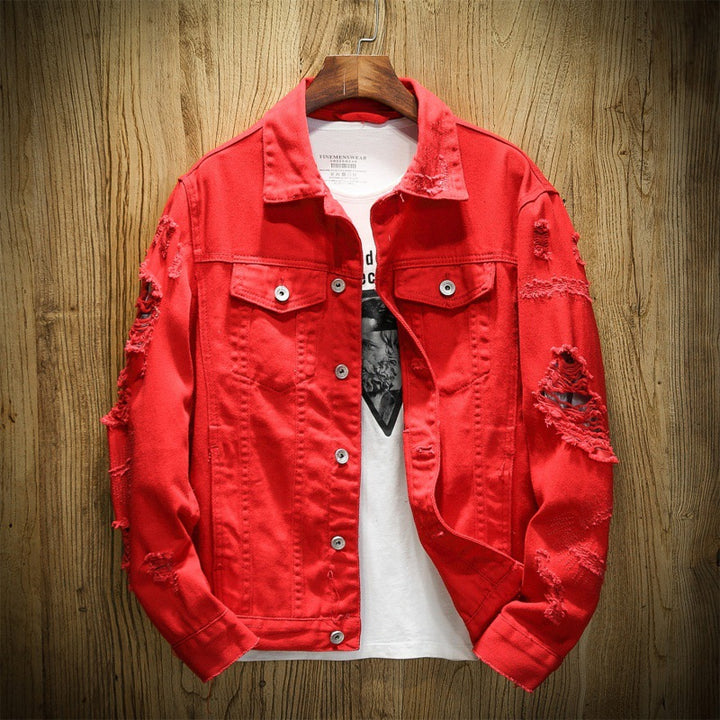 Unisex nan ripped denim jacket with loose fit and applied chest pockets Mune Fashion