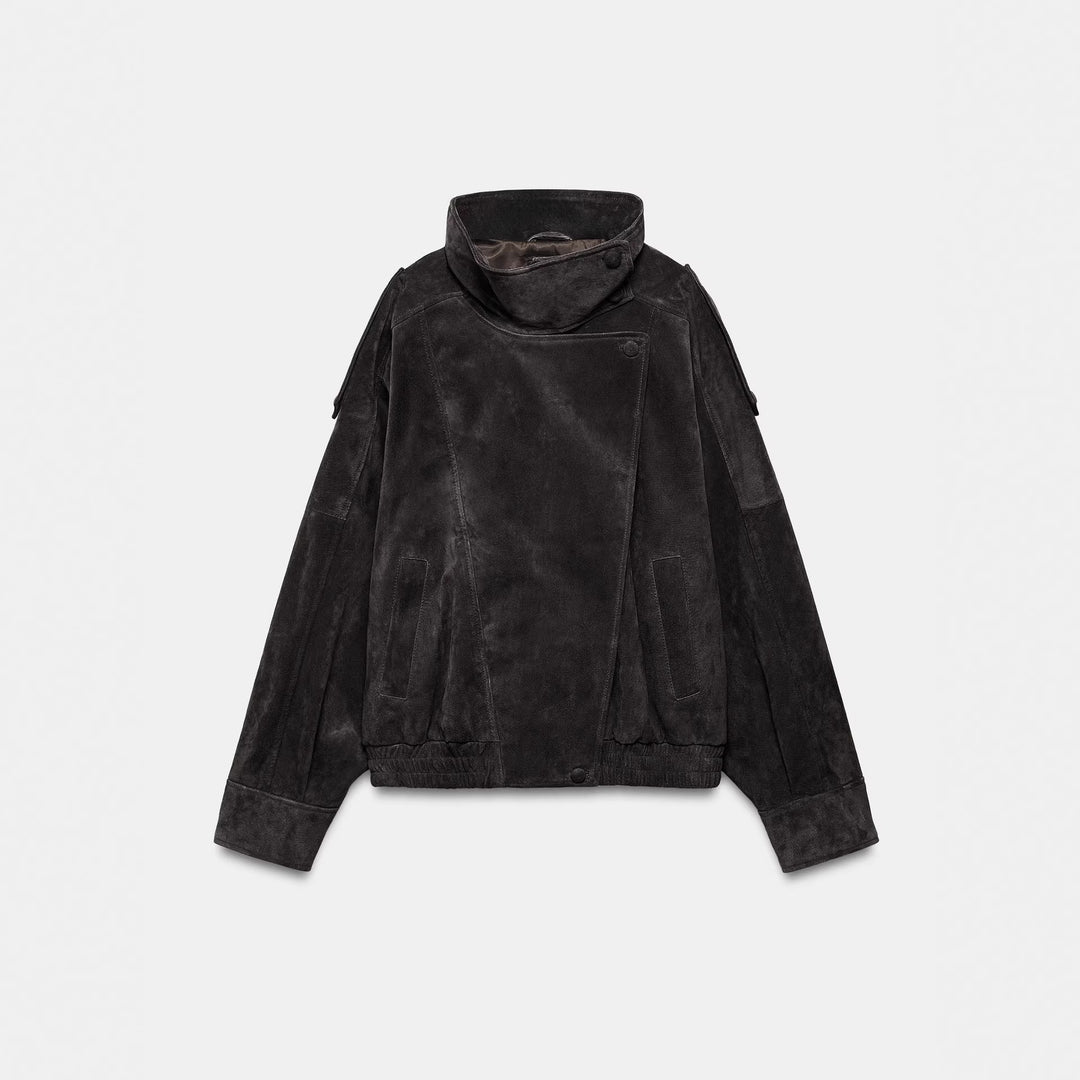 Women's Casual Suede Jacket with High Collar