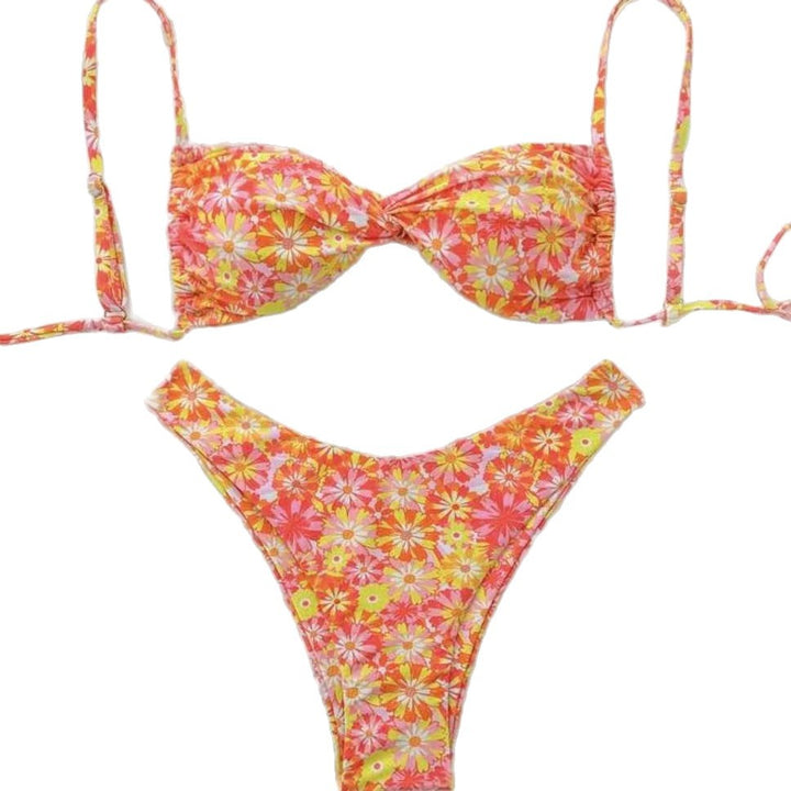 Women's triangle bikini with floral design and playful ruffle details Mune Fashion