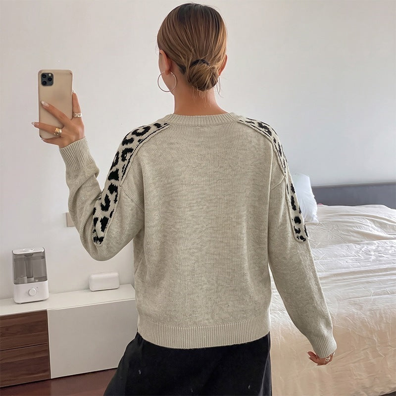 Women's Oversize Knit Sweater with Leo Jacquard Shoulder Inserts Mune Fashion