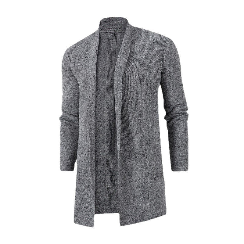 Women's longer open knitted cardigan with patch pockets and shawl collar Mune Fashion