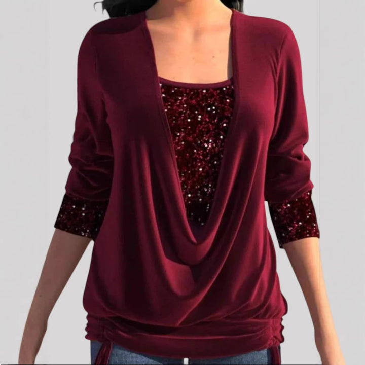 Women's Fashion Draped Sweater with Glitter Accents