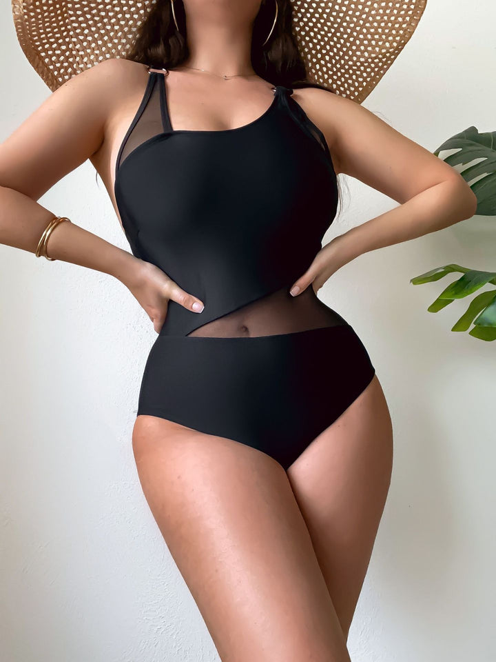 Ladies One-Piece Swimsuit with Transparent Inserts and Asymmetrical Design Mune Fashion
