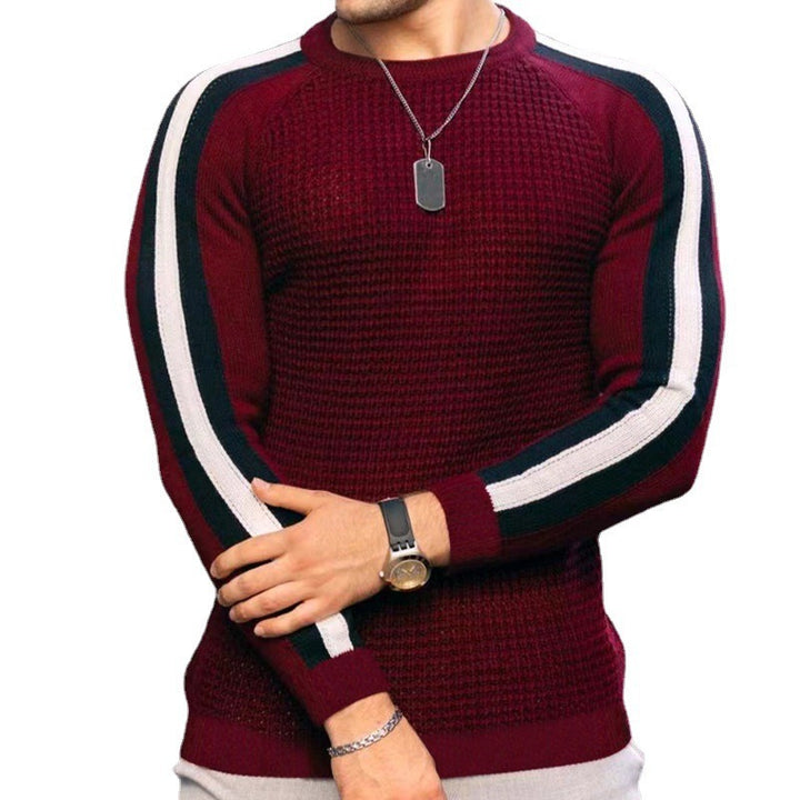 Men's structure knit pullover with raglan sleeves and contrast stripes Mune Fashion