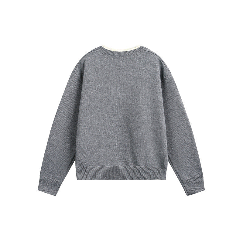Unisex Chunky Knit Sweater with V-button Placket and Layered Collar Mune Fashion