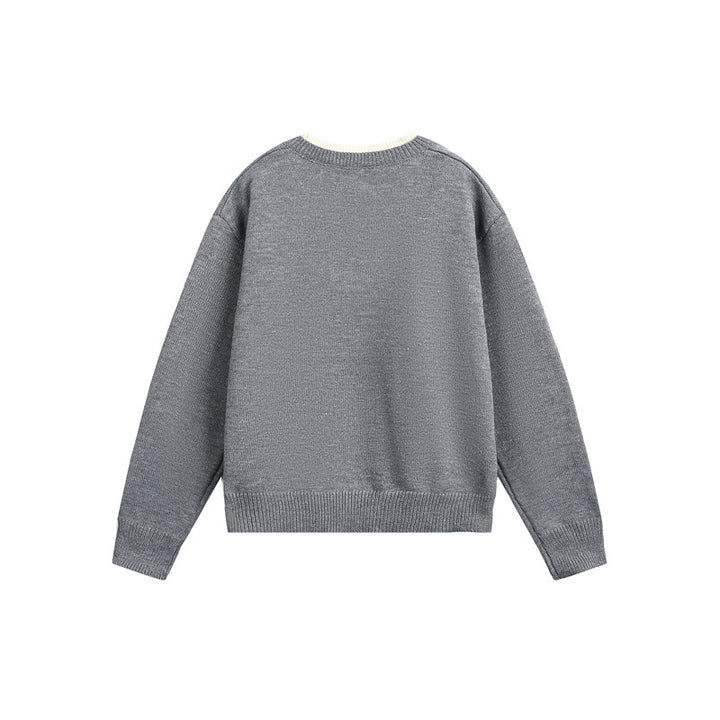 Unisex Chunky Knit Sweater with V-button Placket and Layered Collar Mune Fashion