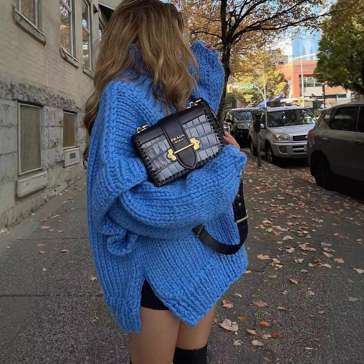 Women Oversize Chunky Knit Sweater with High Turtleneck Mune Fashion