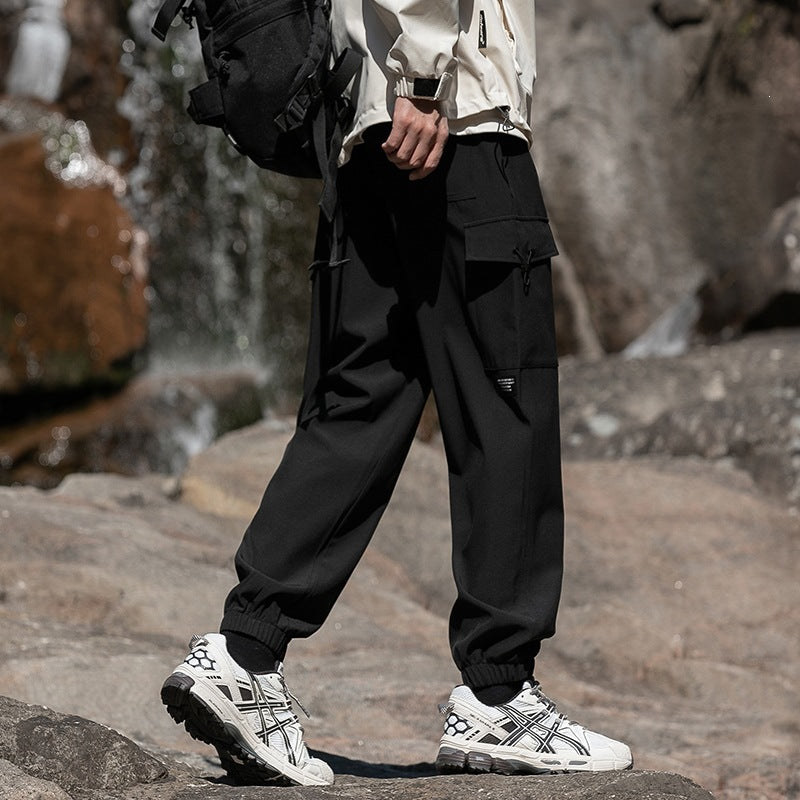 Men's Wide Relaxed Cargo Leisure Pants with Drawstring Waist & Multifunctional Pockets Mune Fashion