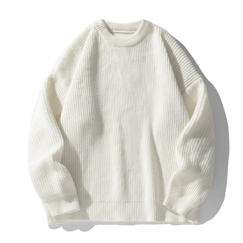 Unisex chunky knit round neck pullover with drop shoulder and distinctive ribbed texture Mune Fashion