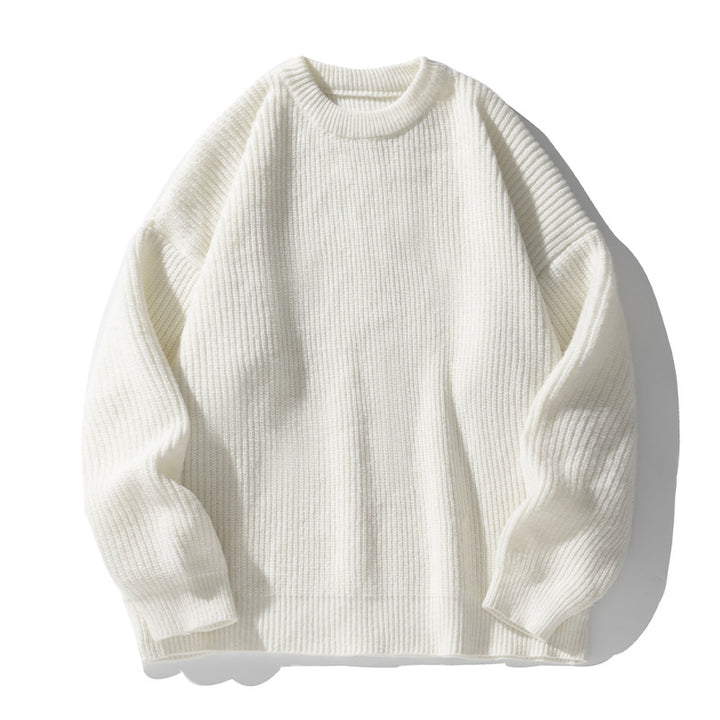 Unisex chunky knit round neck pullover with drop shoulder and distinctive ribbed texture Mune Fashion