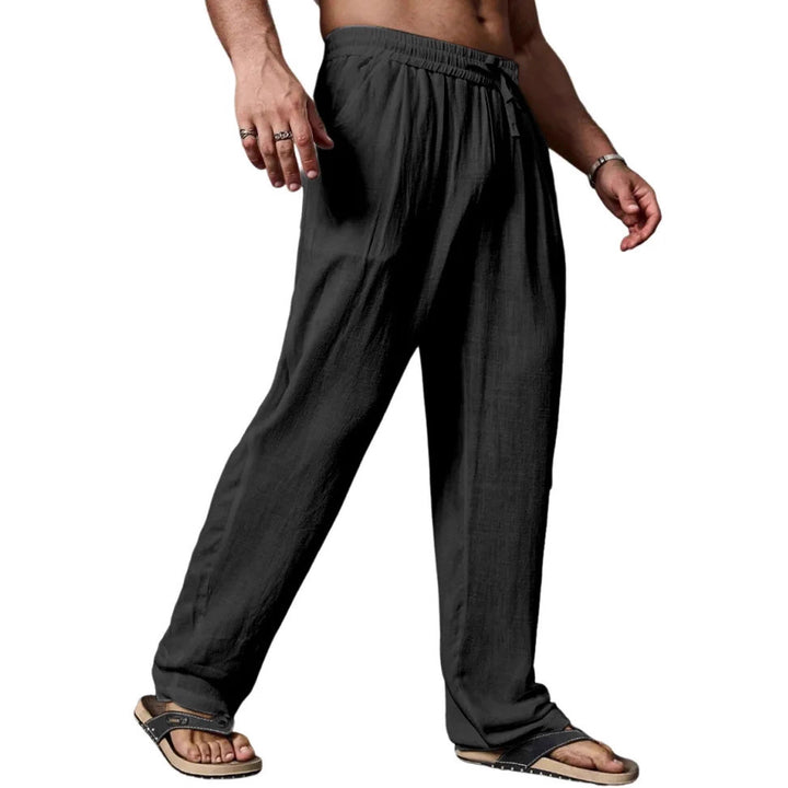 Men's relaxed linen blend yoga pants with drawstring, elastic waistband, and straight leg Mune Fashion