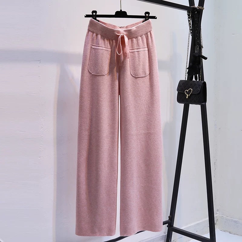 Women's Wide Jersey Pants with Elastic Waistband and Practical Pockets Mune Fashion