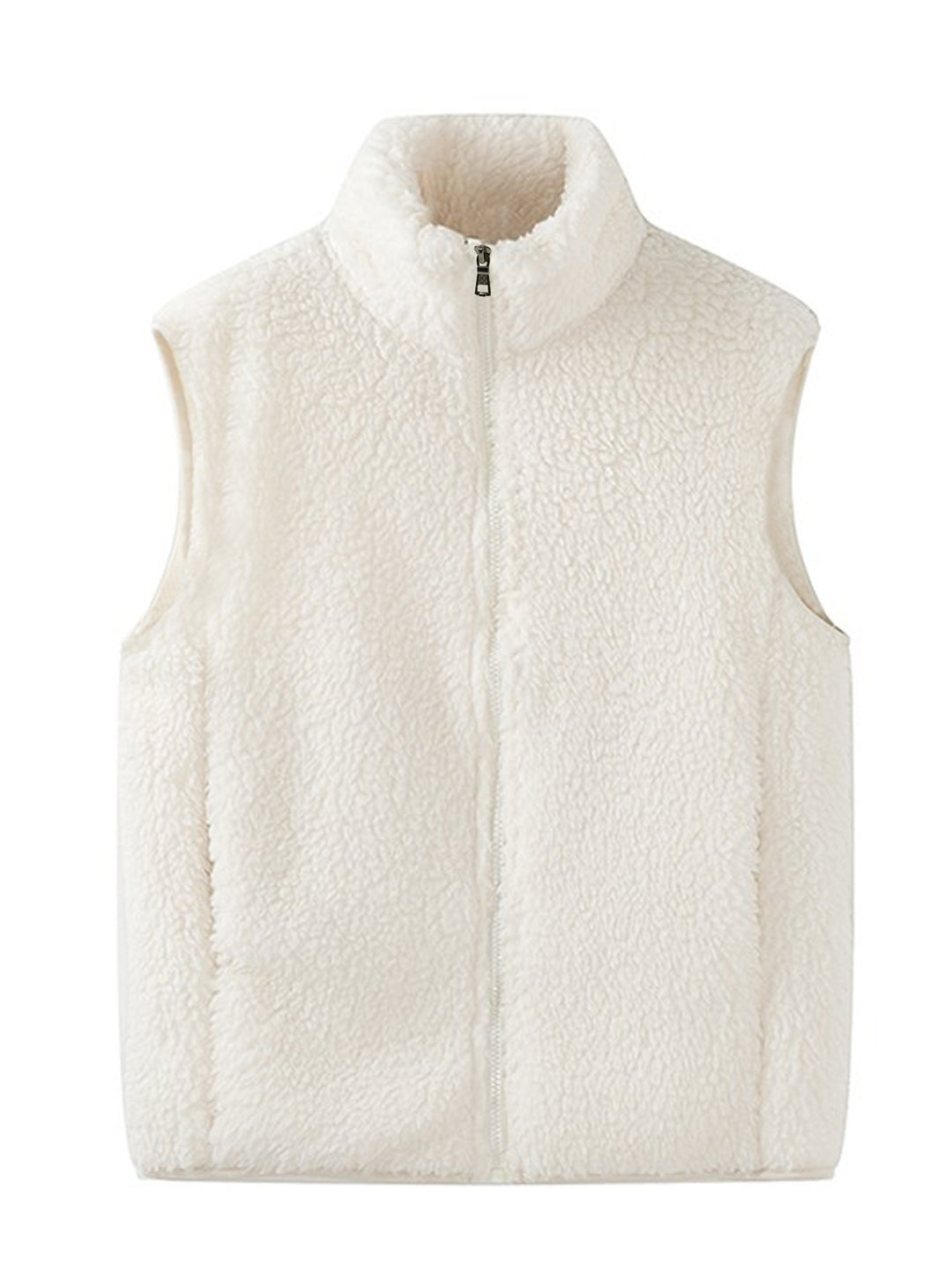 Women's Sleeveless Sherpa Fleece Vest with High Stand-Up Collar and Zipper Mune Fashion