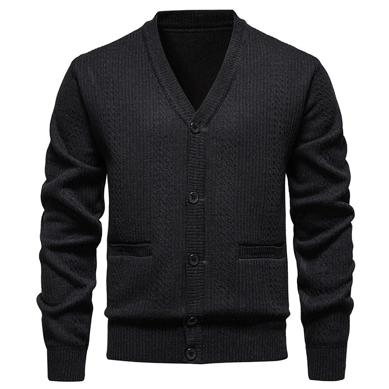 Men's Textured V-Neck Knit Cardigan with Button Placket and Pockets Mune Fashion