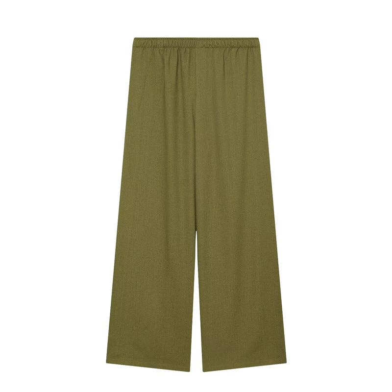 Women's Wide Palazzo Trousers with Elastic Waistband and Flowing Linen Mix Mune Fashion