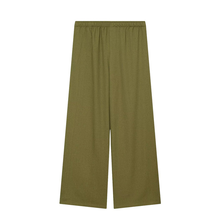 Women's Wide Palazzo Trousers with Elastic Waistband and Flowing Linen Mix Mune Fashion