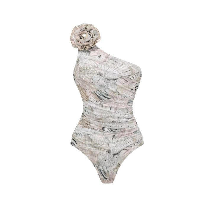 Women's One-Sided Swimsuit with Floral Application Mune Fashion