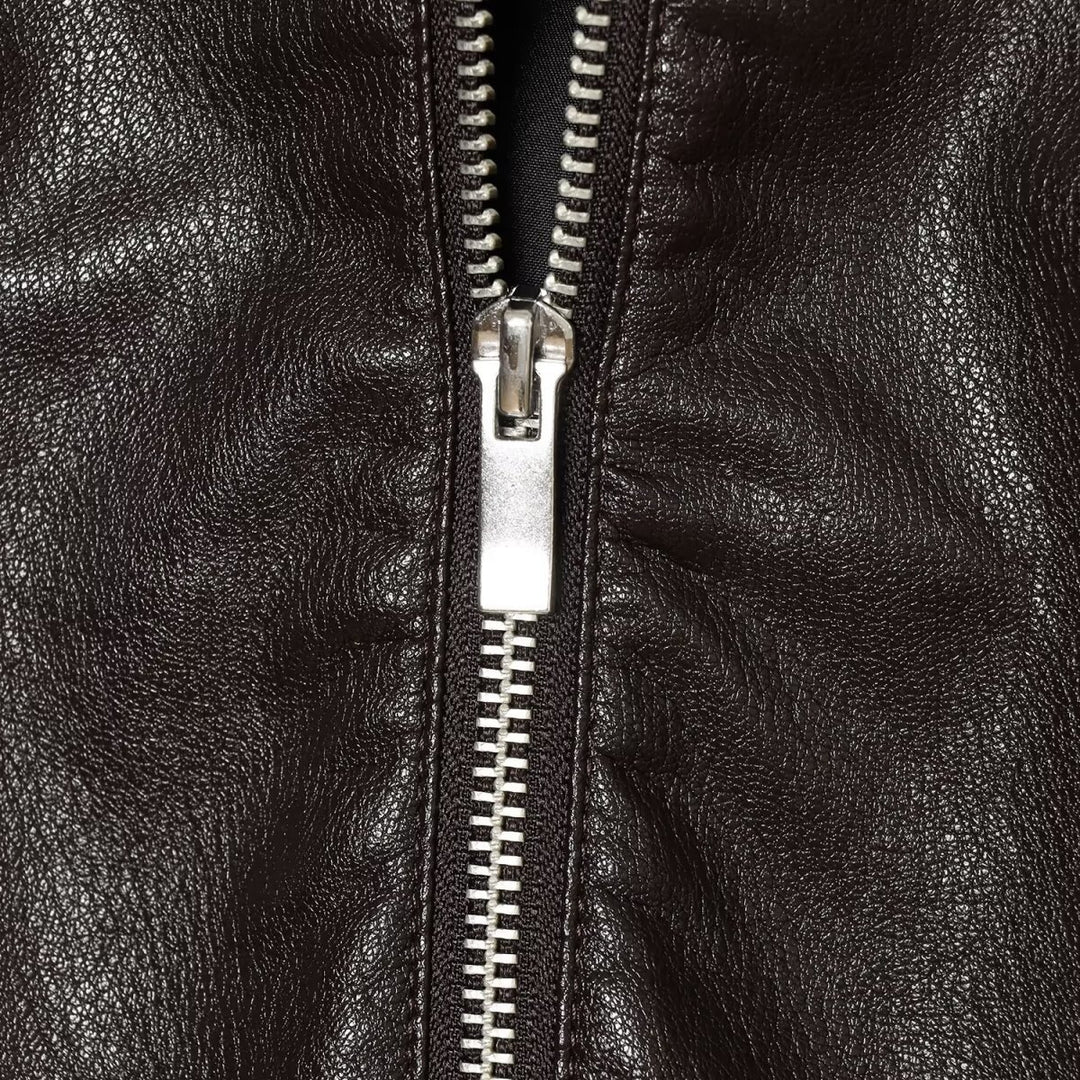 Women's Cropped Faux Leather Bomber Jacket with Hood, Drawstring and Elastic Cuffs Mune Fashion