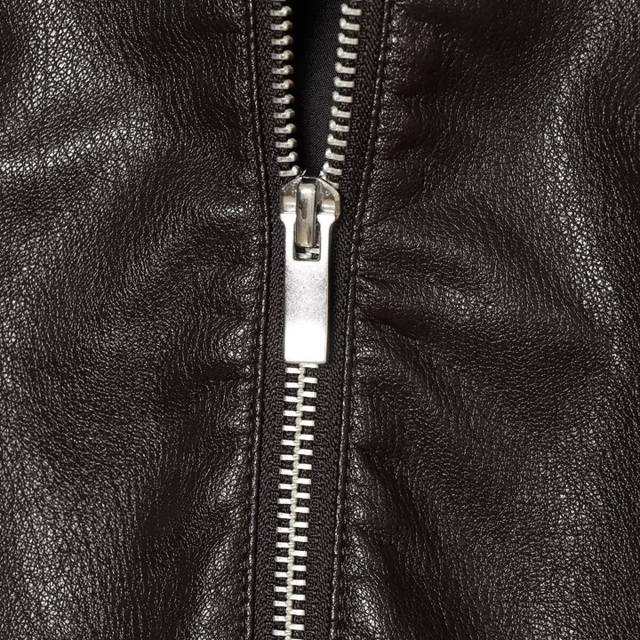 Women's Cropped Faux Leather Bomber Jacket with Hood, Drawstring and Elastic Cuffs Mune Fashion