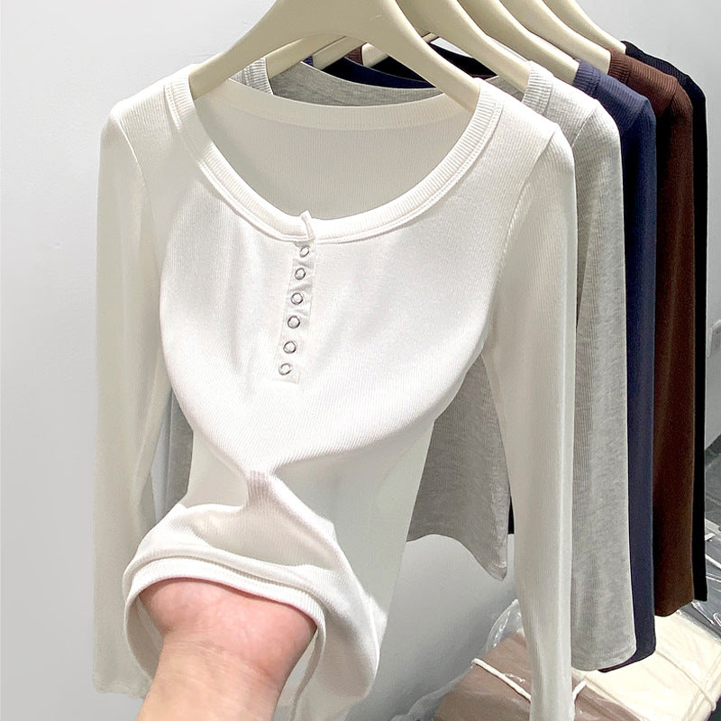 Women's Elegant Long Sleeve Shirt with Button Placket Mune Fashion
