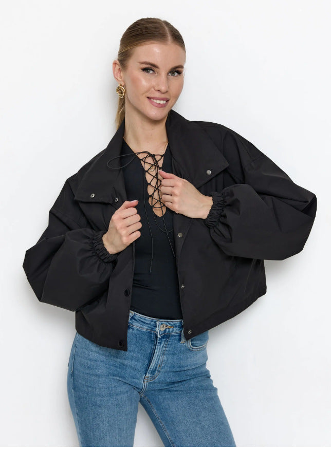 Ladies Stylish Short Jacket with High Collar